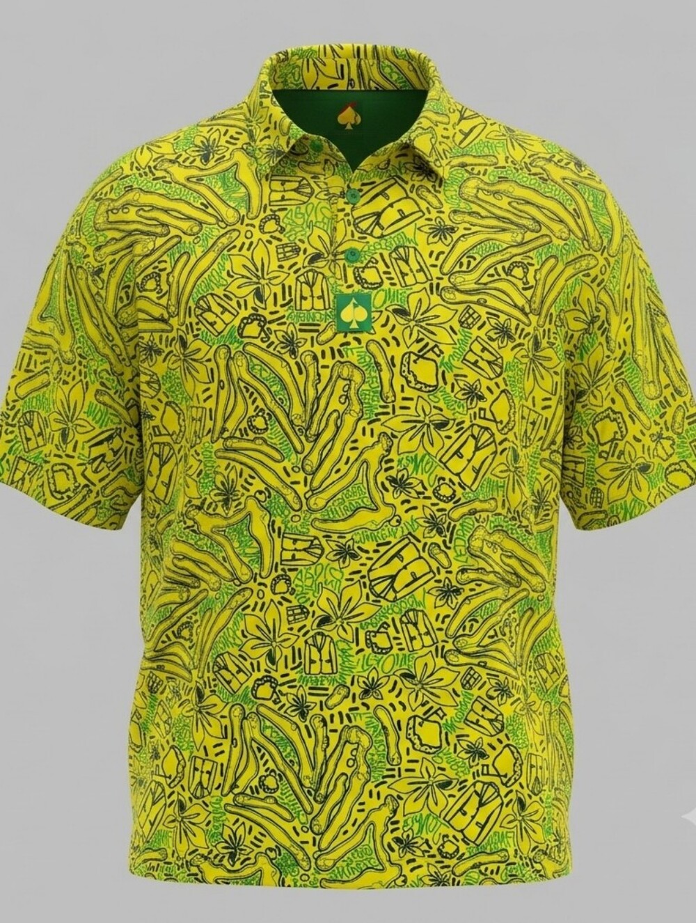 Pins And Aces Polo Shirt Mens L Limited Edition Augusta 2022 Masters Golf Doodle